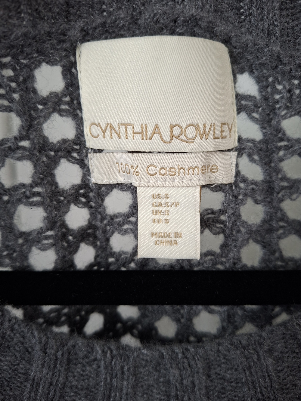 Cynthia Rowley Charcoal Open-Weave Cashmere Sweater Size S